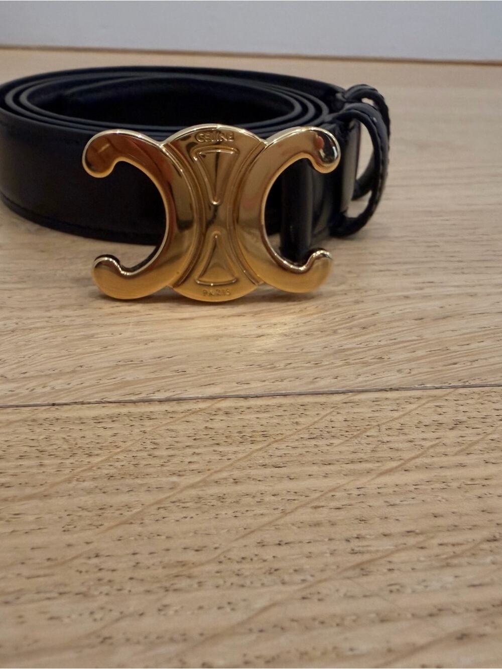 Celine Black Leather Belt with Gold Double C Buckle